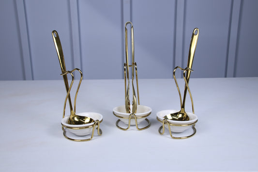 Gold Serving Spoon & with Utensil Holder