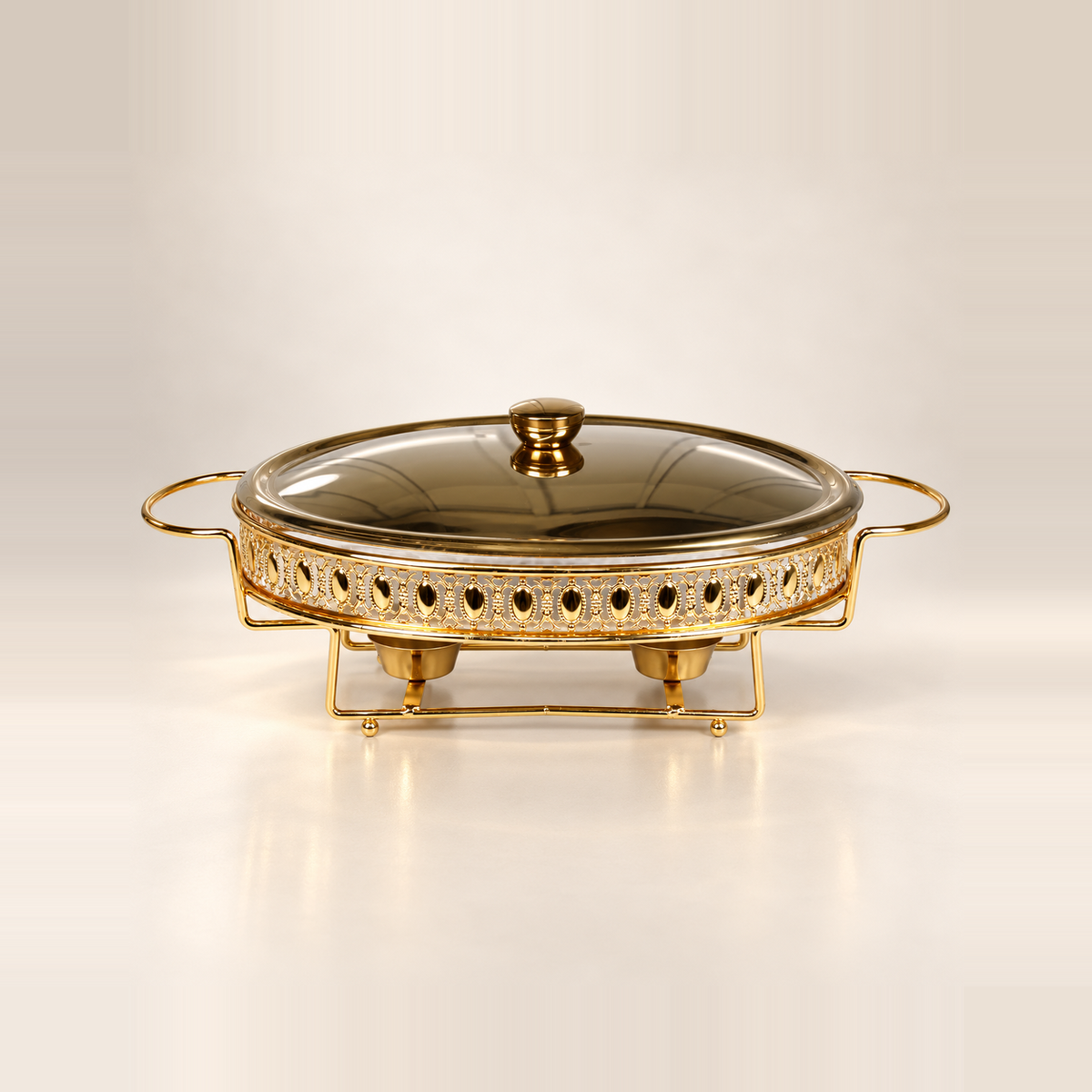 Crystal Clear 3 litre glass chafing dish in a gold frame