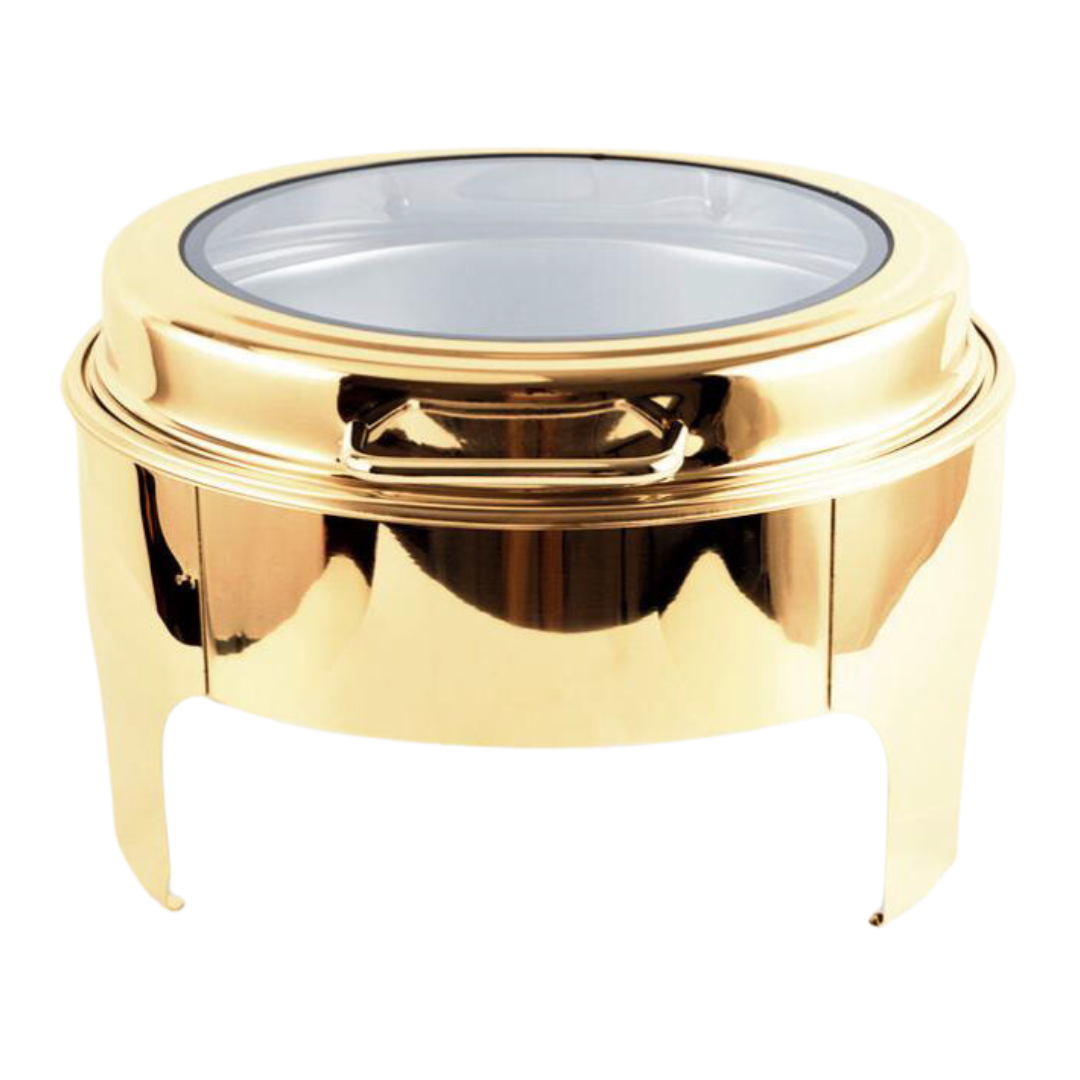 Crystal Crown round chafing dish in gold, 6 litre, glass lid