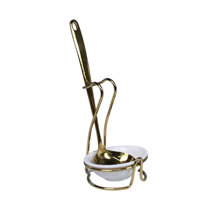 Gold Serving Spoon (with Holes) & Utensil Holder