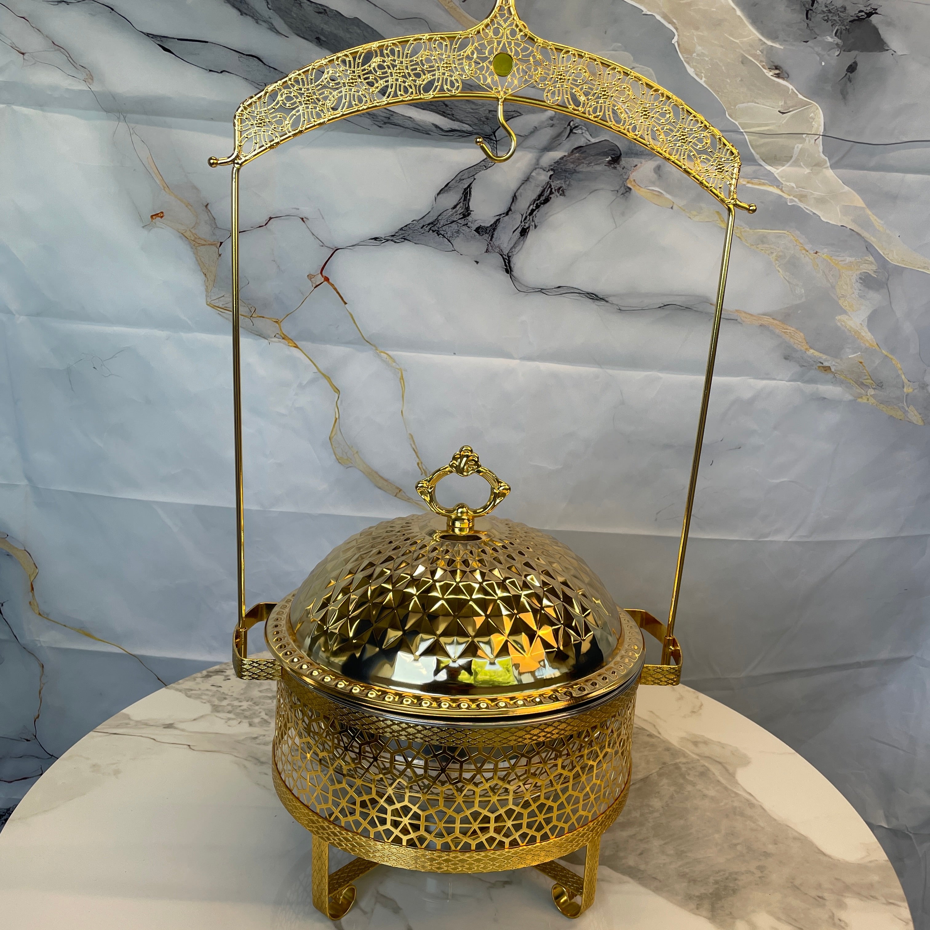 置物  GOLD DISH HONHPD 3 Pieces Set Gold Ceramics Chafing Dish Buffet Set, Full