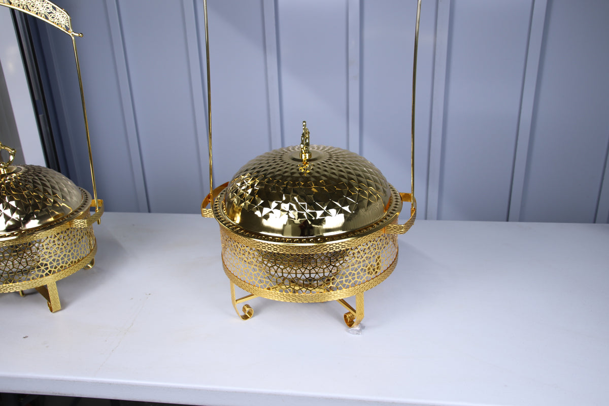 Gold Luxury Dining hanging chafing dish with the hammered dome closed
