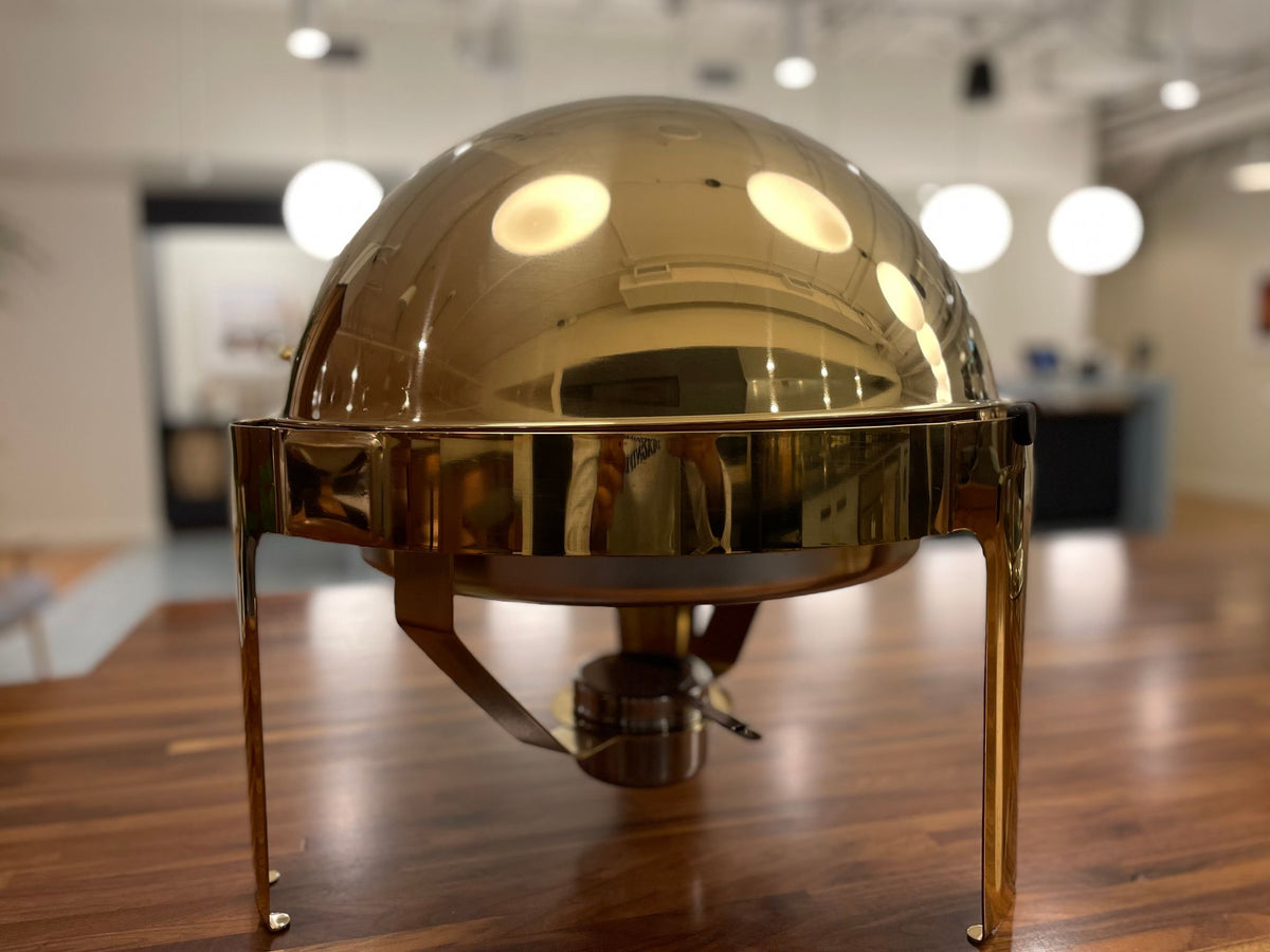 Gold roll-top chafing dish dome lid with viewing window