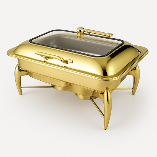 Gold chafing dish on a white background