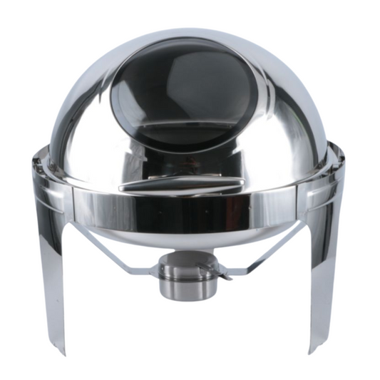 Rolling Top round chafing dish in silver, 6 litre, roll-top lid with viewing window