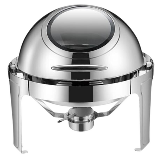 Silver Rolling Top round chafing dish, closed lid, front view